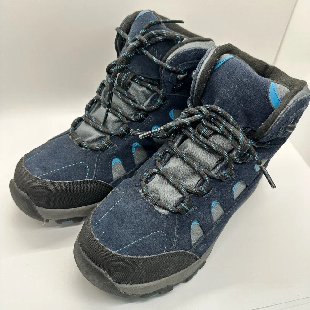 Lands End, Suede and Canvas‎ lace up blue hiking boots 7B EUC